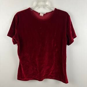 Vintage 90s Women’s Gemilli Red Velvet Short Sleeve Top Size Large